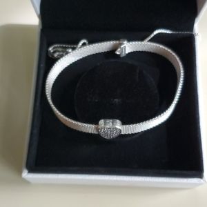 Pandora mesh 💖 choker necklace charm firm 2 clip on charms hearts 💕 firm